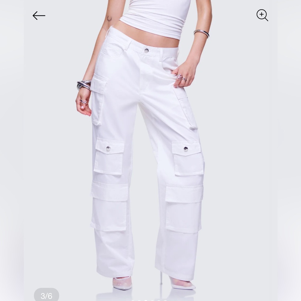 Finesse Chima White Cargo Twill Pants - Medium